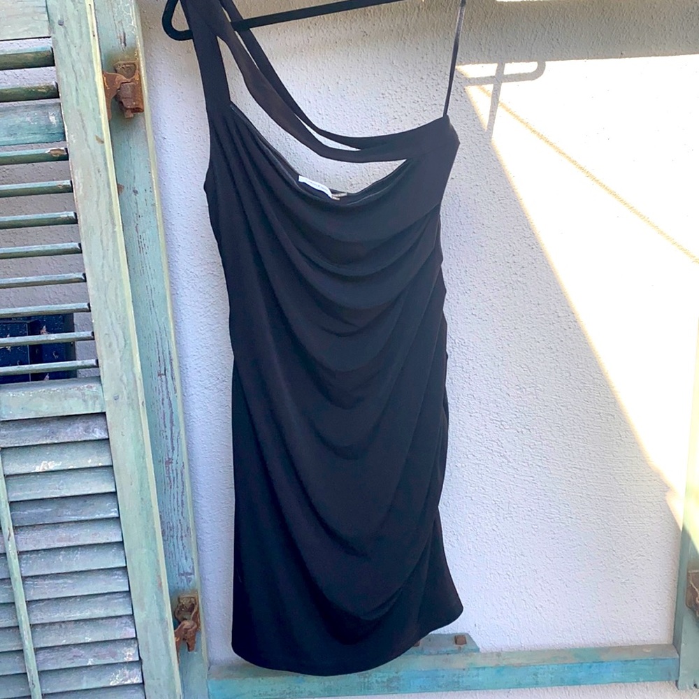 Calvin Klein black one-shoulder bodycon dress